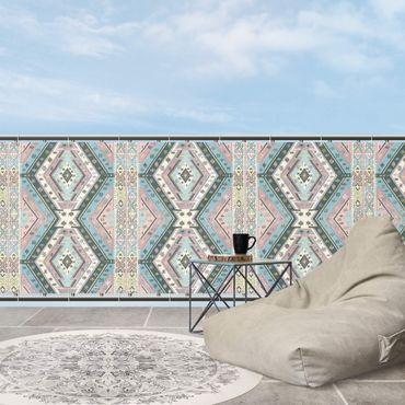 Balkon Sichtschutz - Ethno Rauten Muster in Pastell
