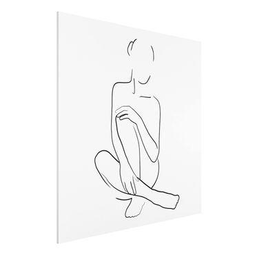 Forex Fine Art Print - Line Art Frau sitzt Schwarz Weiß - Quadrat 1:1