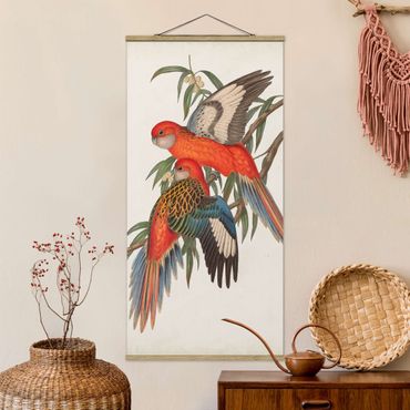 Stoffbild mit Posterleisten - Tropische Papageien I - Hochformat 1:2