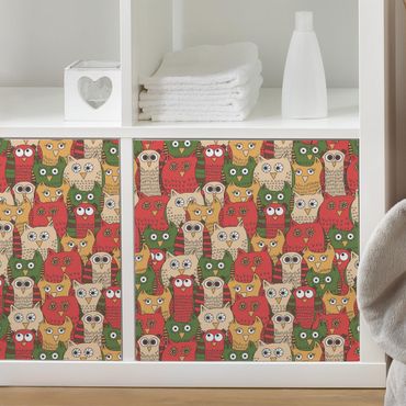Möbelfolie Kinderzimmer - Muster mit lustigen Eulen rot