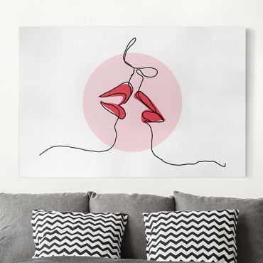 Leinwandbild - Lippen Kuss Line Art - Querformat 2:3