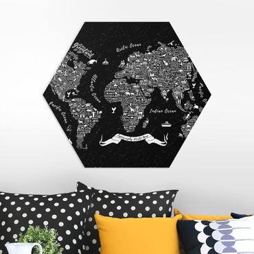 Hexagon Bild Forex - Typografie Weltkarte schwarz