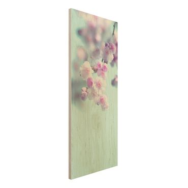 Holzbild - Farbenfrohe Kirschblüten - Hochformat
