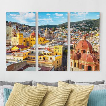 Leinwandbild 3-teilig - Bunte Häuser Guanajuato - Hoch 1:2