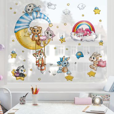 Fensterfolie Fenstersticker Kinderzimmer - Schlafmützen - Mond und Sterne Set