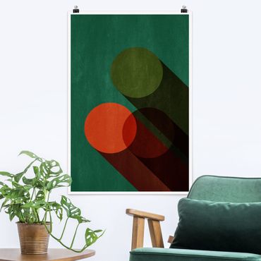 Poster - Abstrakte Formen - Kreise in Grün und Rot - Hochformat 3:2