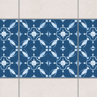Fliesen Bordüre - Dunkelblau Weiß Muster Serie No.01 - 10cm x 10cm Fliesensticker Set