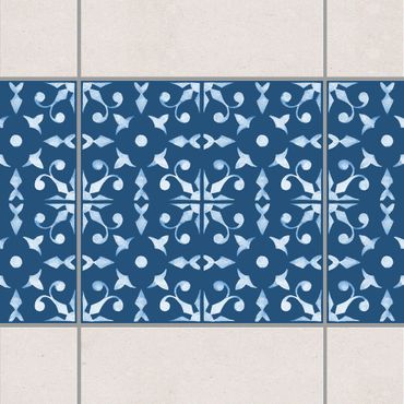 Fliesen Bordüre - Dunkelblau Weiß Muster Serie No.06 - 10cm x 10cm Fliesensticker Set