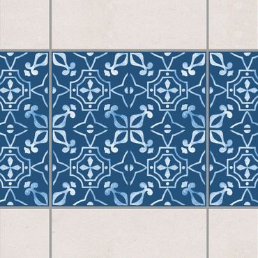 Fliesen Bordüre - Dunkelblau Weiß Muster Serie No.09 - 20cm x 20cm Fliesensticker Set