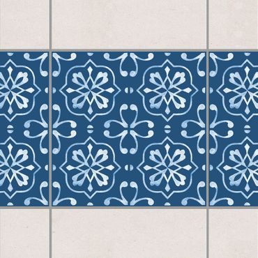 Fliesen Bordüre - Dunkelblau Weiß Muster Serie No.04 - 15cm x 15cm Fliesensticker Set