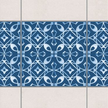 Fliesen Bordüre - Dunkelblau Weiß Muster Serie No.08 - 15cm x 15cm Fliesensticker Set