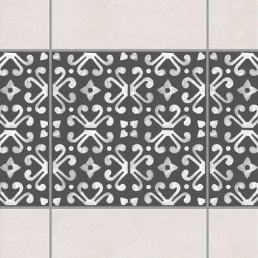 Fliesen Bordüre - Dunkelgrau Weiß Muster Serie No.07 - 15cm x 15cm Fliesensticker Set