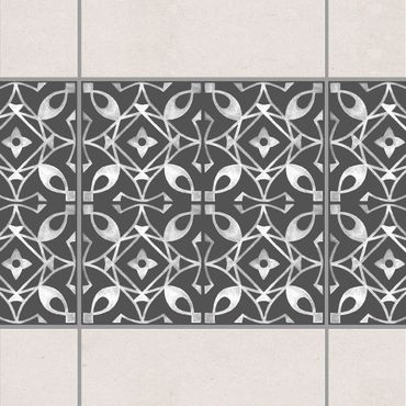 Fliesen Bordüre - Dunkelgrau Weiß Muster Serie No.08 - 15cm x 15cm Fliesensticker Set