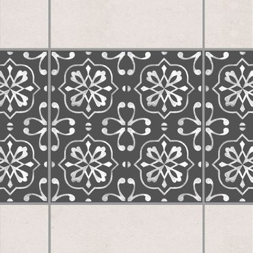 Fliesen Bordüre - Dunkelgrau Weiß Muster Serie No.04 - 10cm x 10cm Fliesensticker Set