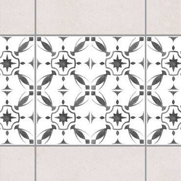 Fliesen Bordüre - Grau Weiß Muster Serie No.1 - 20cm x 20cm Fliesensticker Set