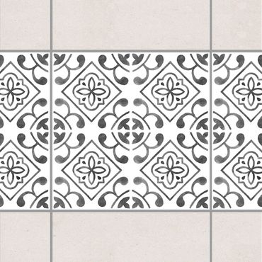 Fliesen Bordüre - Grau Weiß Muster Serie No.2 - 10cm x 10cm Fliesensticker Set