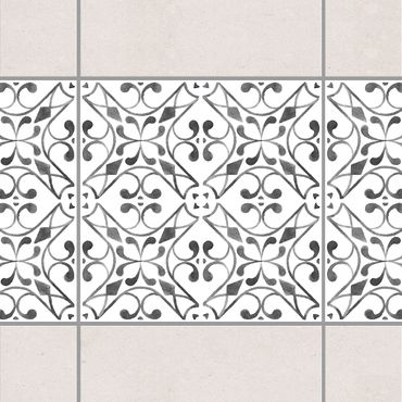 Fliesen Bordüre - Grau Weiß Muster Serie No.3 - 10cm x 10cm Fliesensticker Set