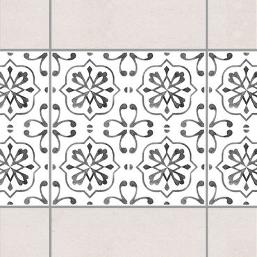 Fliesen Bordüre - Grau Weiß Muster Serie No.4 - 20cm x 20cm Fliesensticker Set