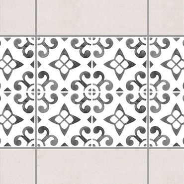 Fliesen Bordüre - Grau Weiß Muster Serie No.5 - 15cm x 15cm Fliesensticker Set
