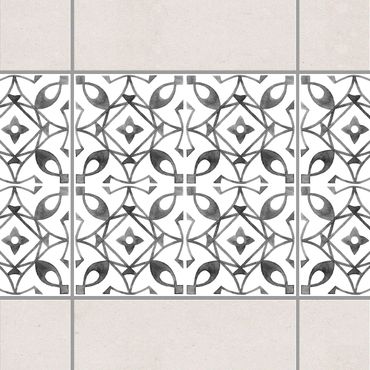 Fliesen Bordüre - Grau Weiß Muster Serie No.8 - 20cm x 20cm Fliesensticker Set