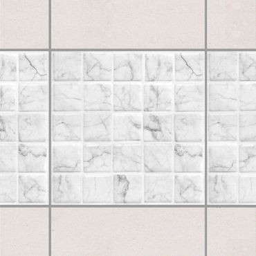 Fliesen Bordüre - Mosaikfliese Mamoroptik Bianco Carrara 10x10 cm - Fliesensticker Set