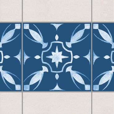 Fliesen Bordüre - Muster Dunkelblau Weiß Serie No.1 - 10cm x 10cm Fliesensticker Set