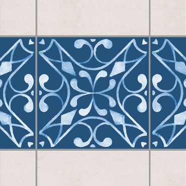 Fliesen Bordüre - Muster Dunkelblau Weiß Serie No.3 - 10cm x 10cm Fliesensticker Set