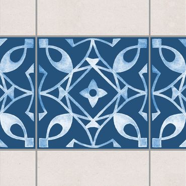 Fliesen Bordüre - Muster Dunkelblau Weiß Serie No.8 - 20cm x 20cm Fliesensticker Set