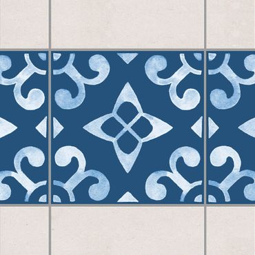 Fliesen Bordüre - Muster Dunkelblau Weiß Serie No.5 - 15cm x 15cm Fliesensticker Set