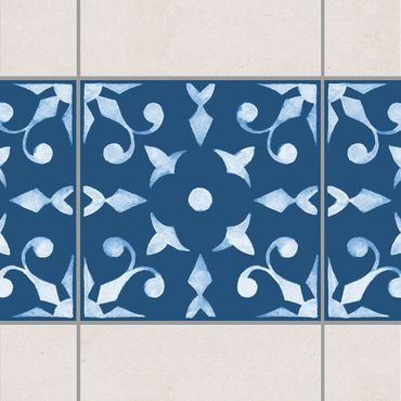 Fliesen Bordüre - Muster Dunkelblau Weiß Serie No.6 - 15cm x 15cm Fliesensticker Set