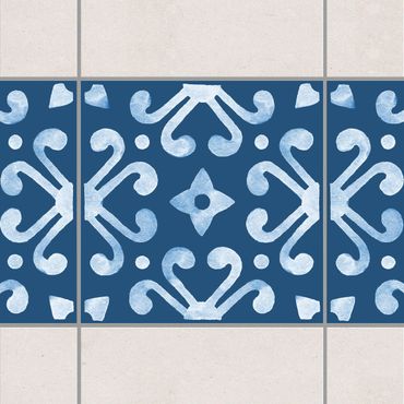 Fliesen Bordüre - Muster Dunkelblau Weiß Serie No.7 - 15cm x 15cm Fliesensticker Set
