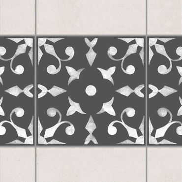 Fliesen Bordüre - Muster Dunkelgrau Weiß Serie No.06 - 10cm x 10cm Fliesensticker Set