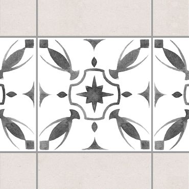 Fliesen Bordüre - Muster Grau Weiß Serie No.1 - 15cm x 15cm Fliesensticker Set