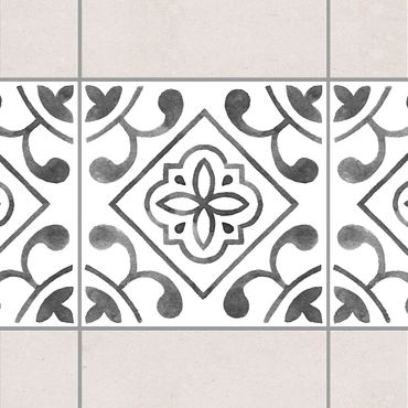 Fliesen Bordüre - Muster Grau Weiß Serie No.2 - 10cm x 10cm Fliesensticker Set
