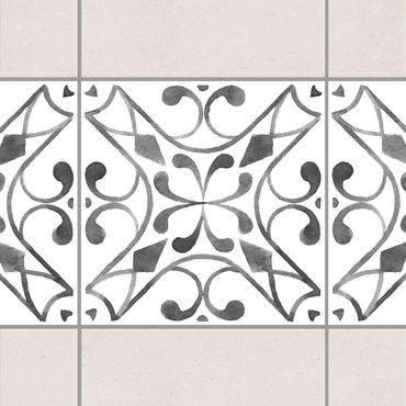 Fliesen Bordüre - Muster Grau Weiß Serie No.3 - 10cm x 10cm Fliesensticker Set