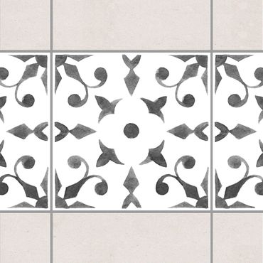 Fliesen Bordüre - Muster Grau Weiß Serie No.6 - 10cm x 10cm Fliesensticker Set