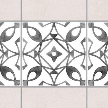 Fliesen Bordüre - Muster Grau Weiß Serie No.8 - 10cm x 10cm Fliesensticker Set