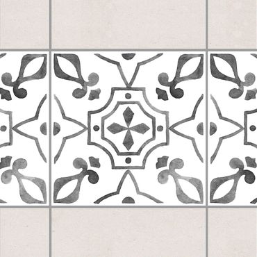 Fliesen Bordüre - Muster Grau Weiß Serie No.9 - 15cm x 15cm Fliesensticker Set