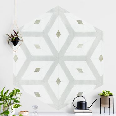 Hexagon Mustertapete selbstklebend - Fliesen aus Meeresglas