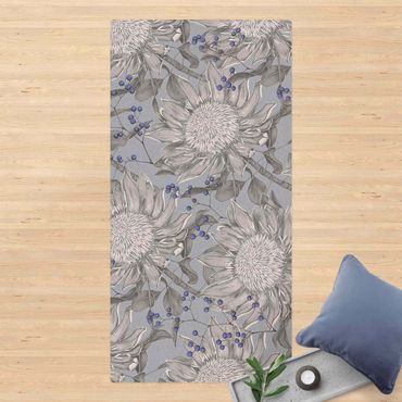 Kork-Teppich - Florale Eleganz Blaubeeren - Hochformat 1:2