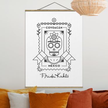 Stoffbild mit Posterleisten - Frida Kahlo Coyocan Mexico - Hochformat 3:4