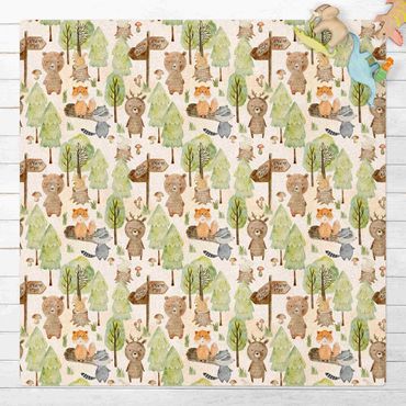 Kork-Teppich - Fuchs und Bär mit Bäumen - Quadrat 1:1