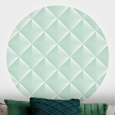 Runde Tapete selbstklebend - Geometrisches 3D Rauten Muster in Mint