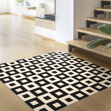 Teppich - Geometrisches Muster aus Schwarz Beigen Quadraten