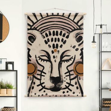 Wandteppich - Gepard mit Perlenohrringen Illustration - Hochformat 2:3
