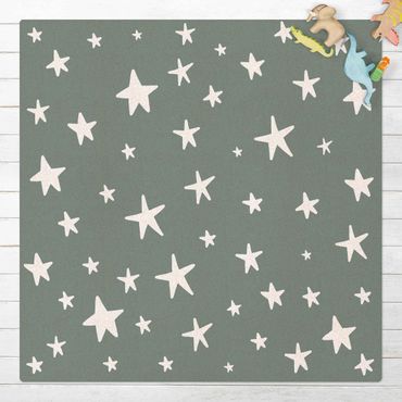 Kork-Teppich - Gezeichnete große Sterne im Blauen Himmel - Quadrat 1:1