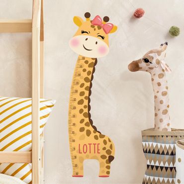 Kindermesslatte Wandtattoo - Giraffen Mädchen mit Wunschname