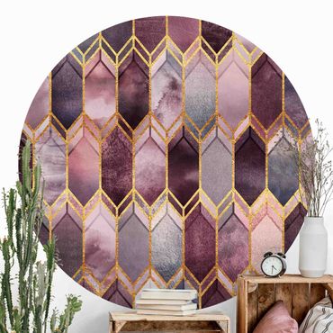 Runde Tapete selbstklebend - Glasmalerei geometrisch Rosé Gold