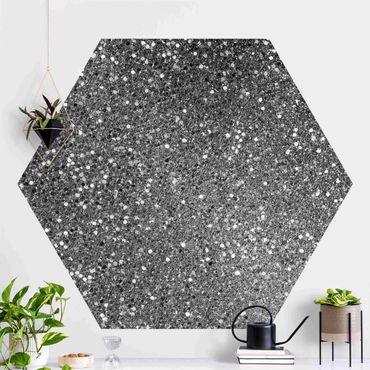Hexagon Mustertapete selbstklebend - Glitzer Konfetti in Schwarz-Weiß