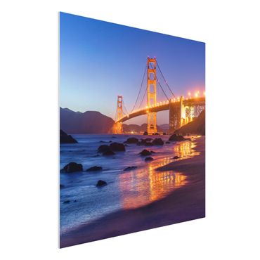 Forex Fine Art Print - Golden Gate Bridge am Abend - Quadrat 1:1
